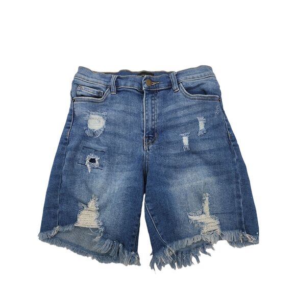Poison Mushroom High Rise Shorts Small Womens Distressed Raw Hem Medium Wash - Picture 1 of 6